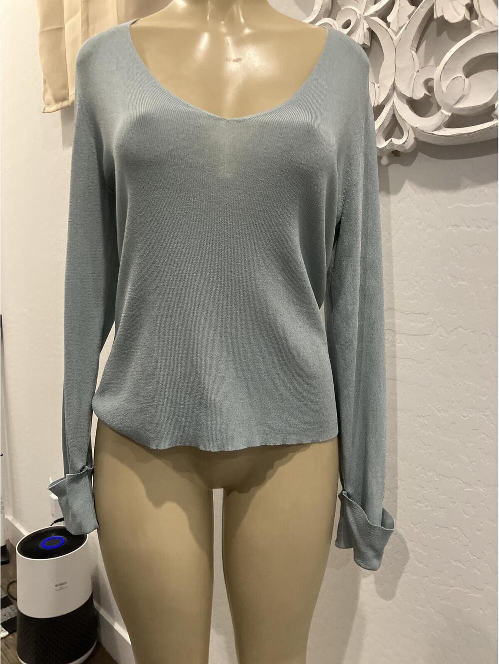 I.N.C. International Concepts Women's Light Blue V-Neck Long